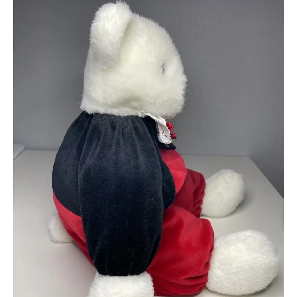 Vintage 1989 Prestige White Teddy Bear Plush 20” Black Red Bow Tie Velour Large
